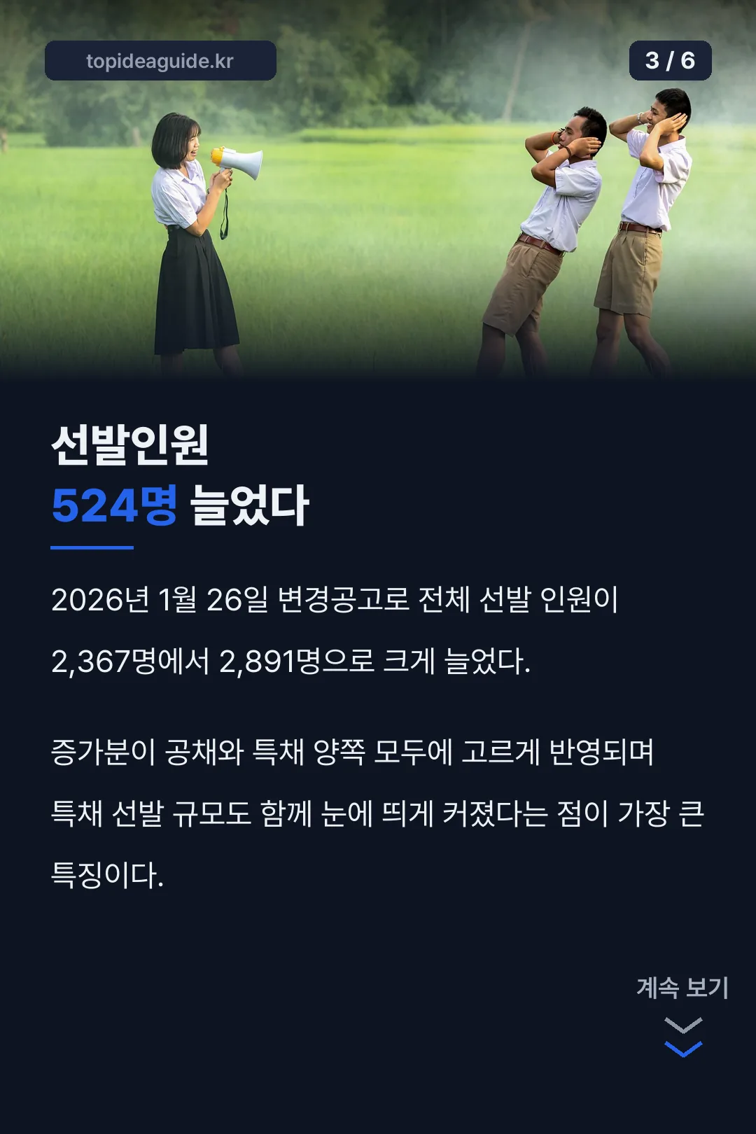 선발인원 524명 증가